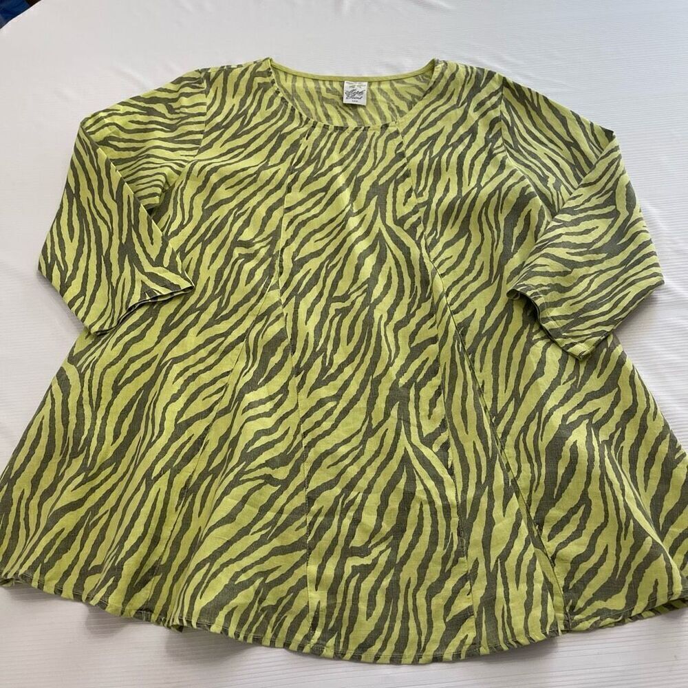 Match Point Zebra Linen Lagenlook Tunic Top Size Medium